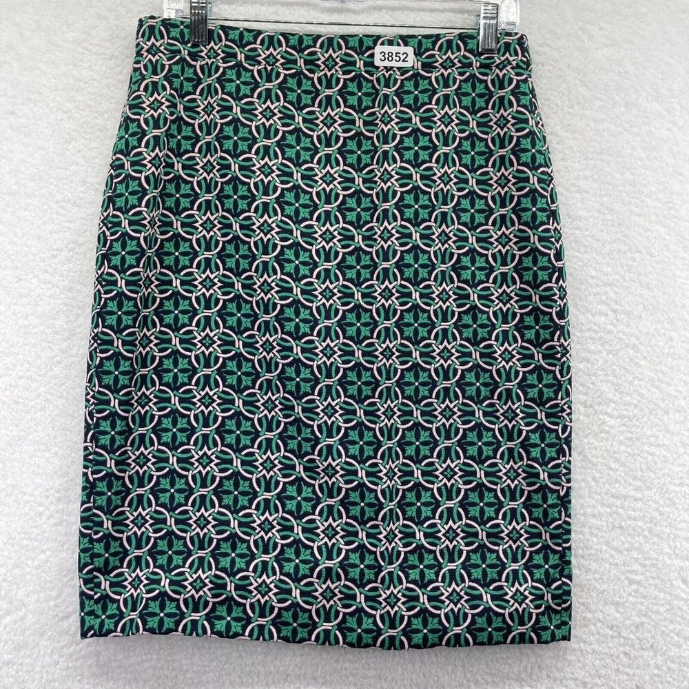 J Crew Womens‎ Pencil Skirt Size 6 Green Blue Lattice Geometric Print Lined